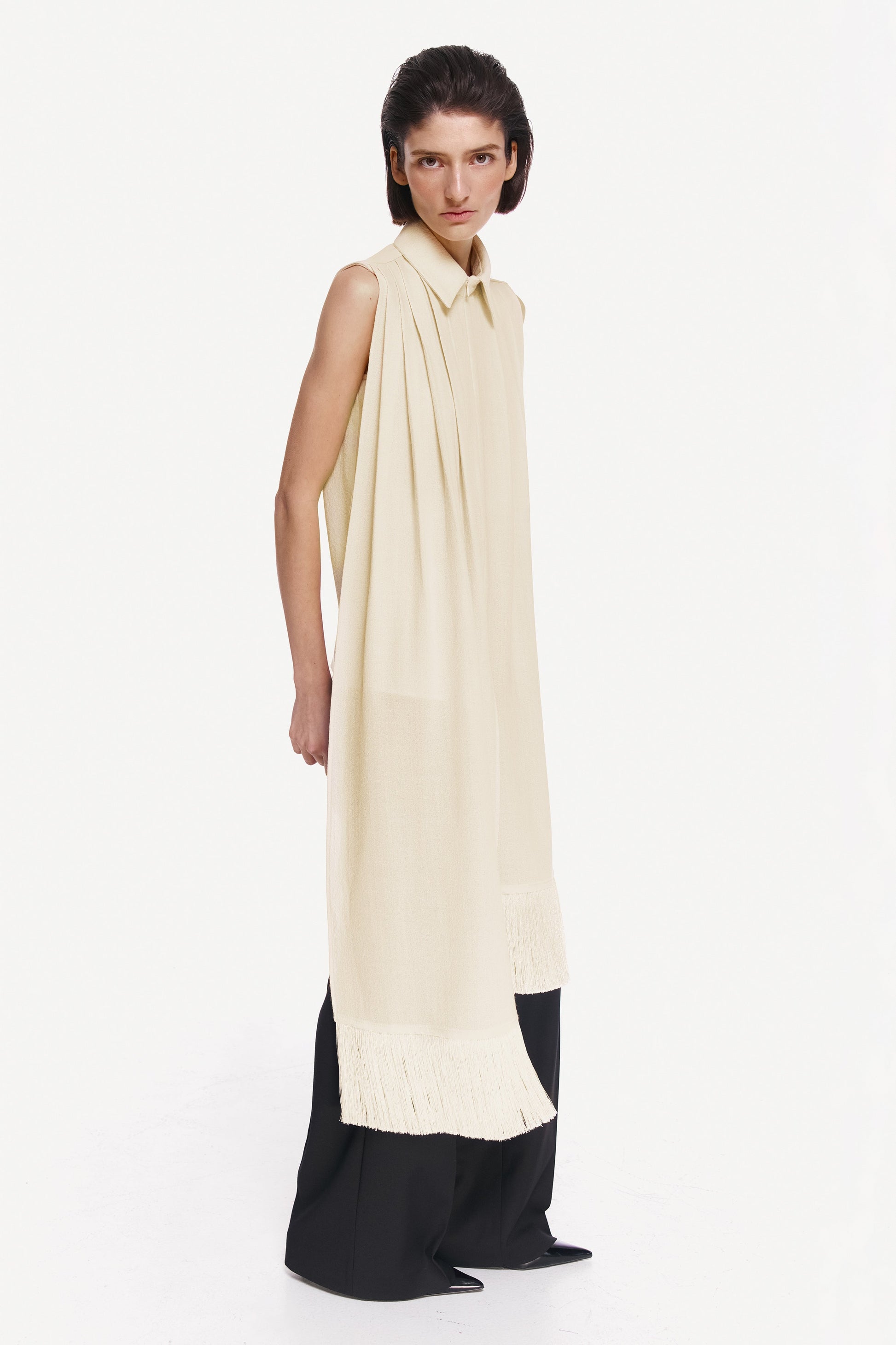 SHIRT SCARF WITH SILK FRINGE