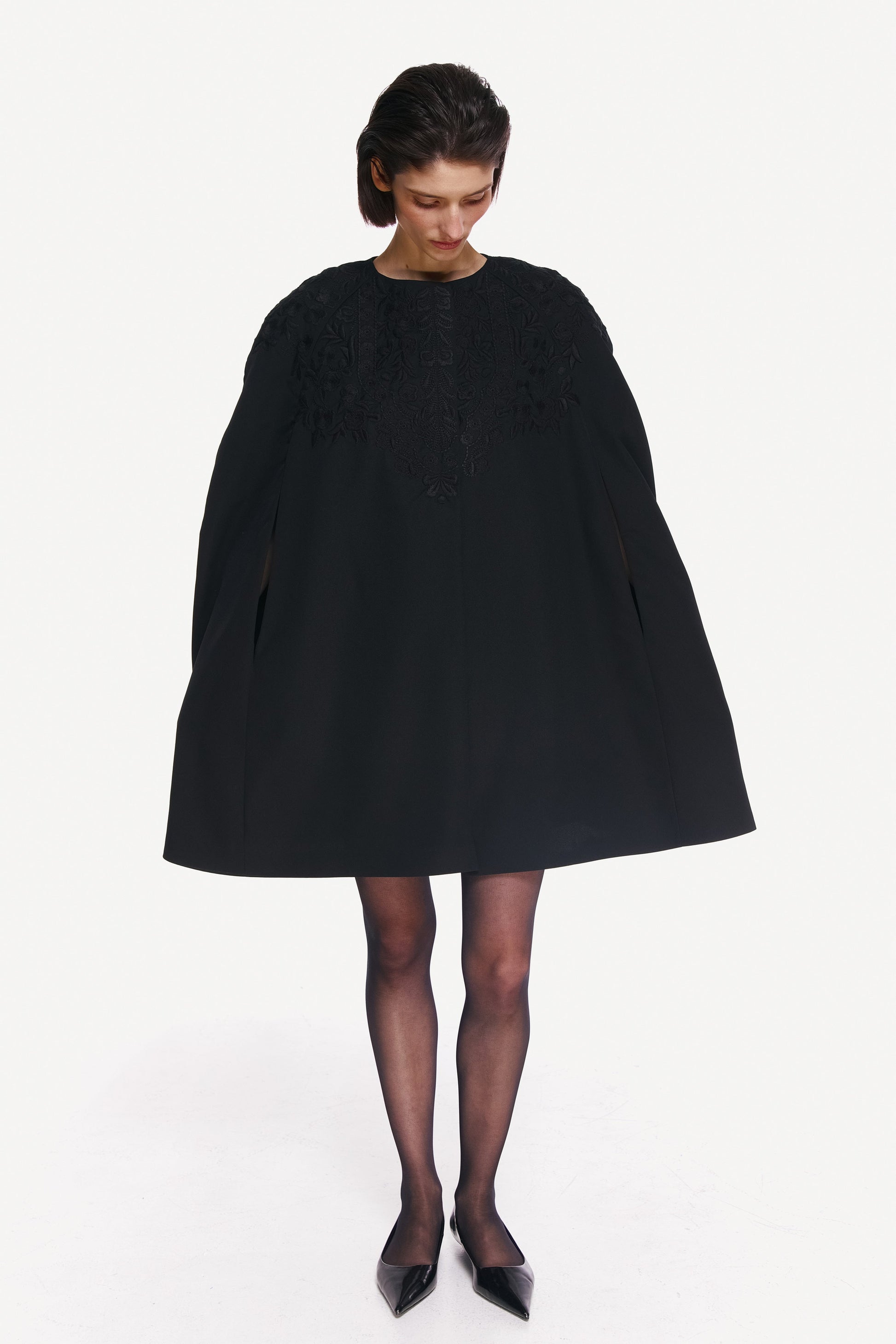 EMBROIDERED WOOL-SILK PONCHO