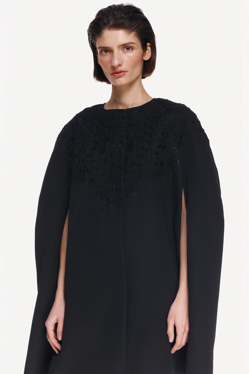 EMBROIDERED WOOL-SILK PONCHO