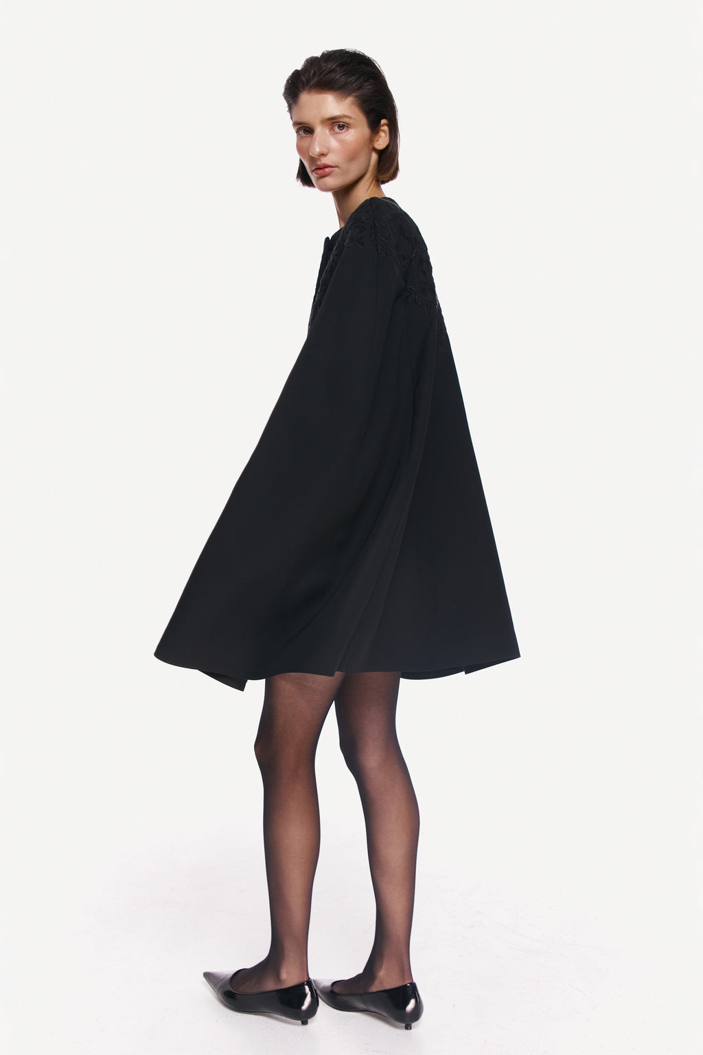 EMBROIDERED WOOL-SILK PONCHO