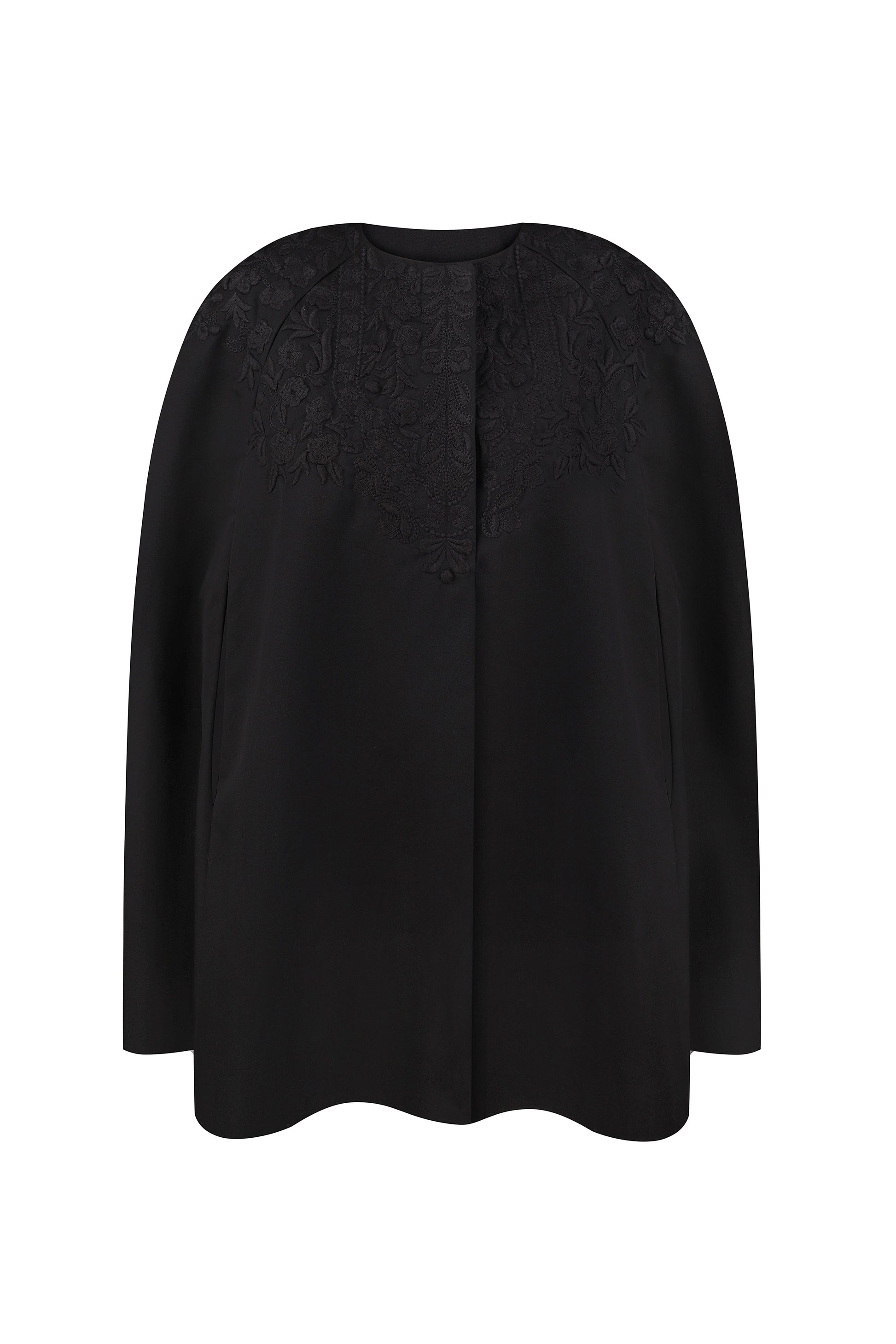 EMBROIDERED WOOL-SILK PONCHO